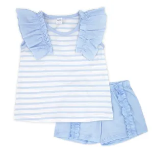 Pre-Order Rapife 4151 Blue Stripe Frilled Tee-Shirt and Shorts Set
