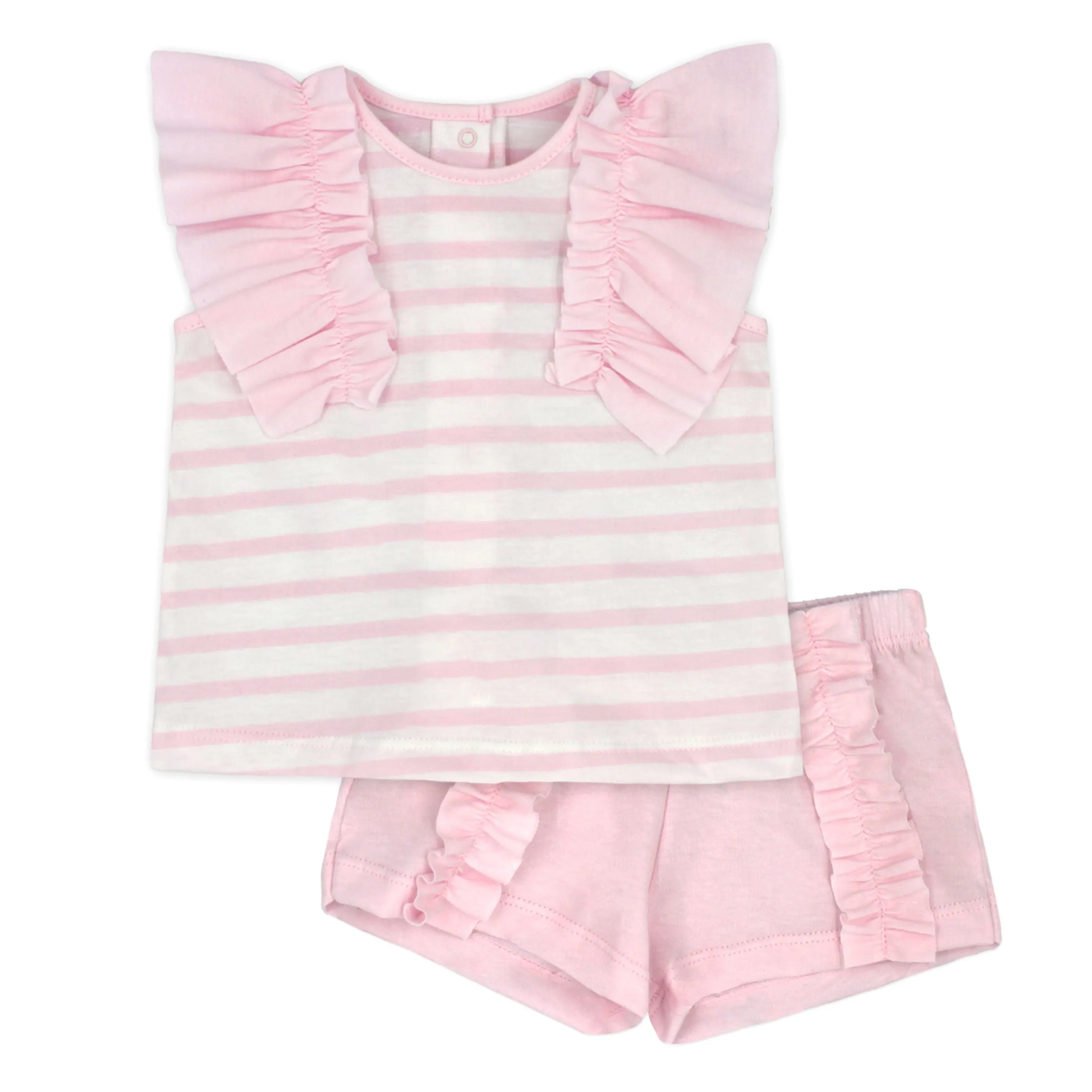 Pre-Order Rapife 4151 Pink Stripe Frilled Tee-Shirt and Shorts Set
