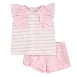 Pre-Order Rapife 4151 Pink Stripe Frilled Tee-Shirt and Shorts Set