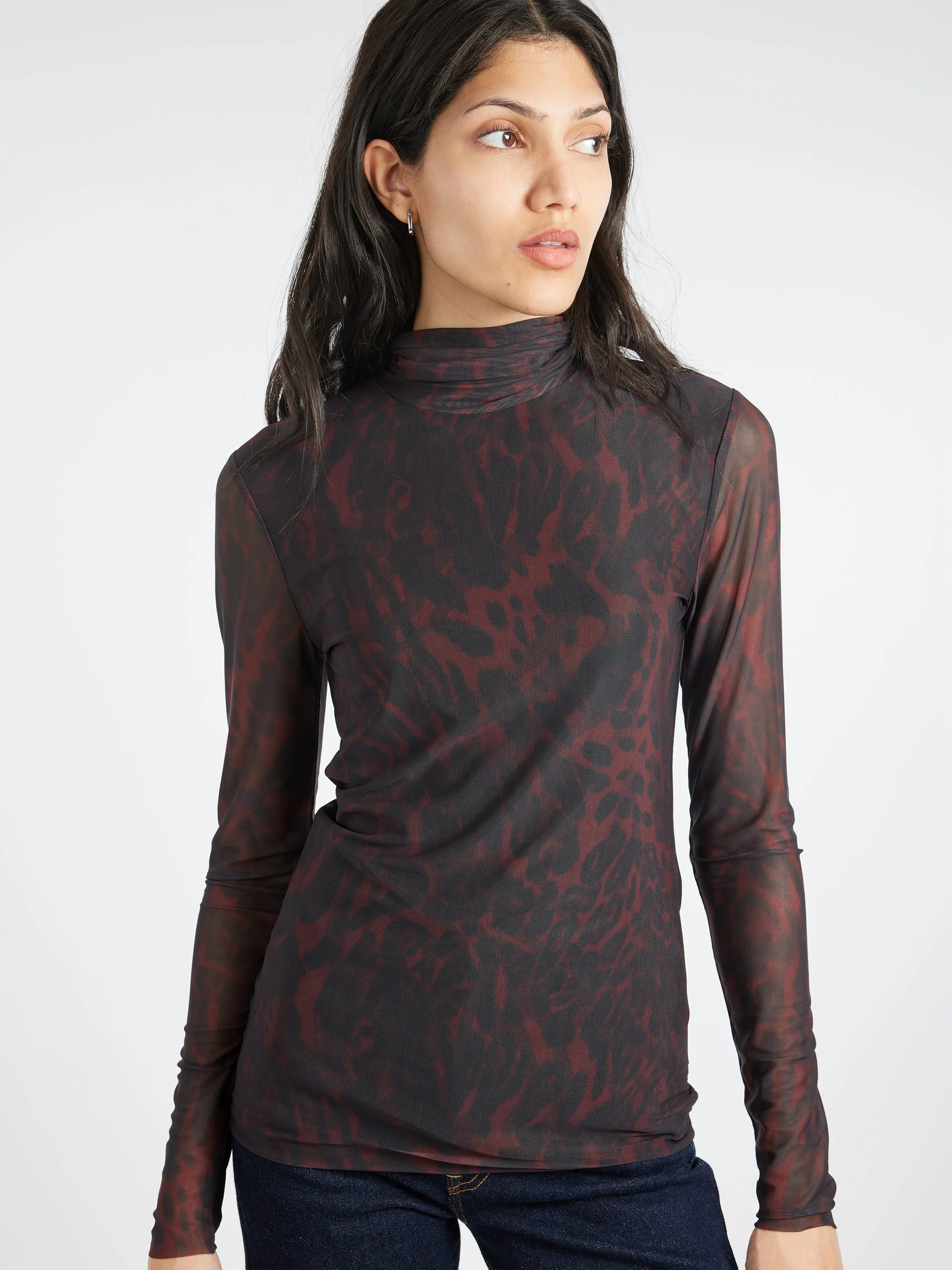 Printed Mesh L/S Rollneck