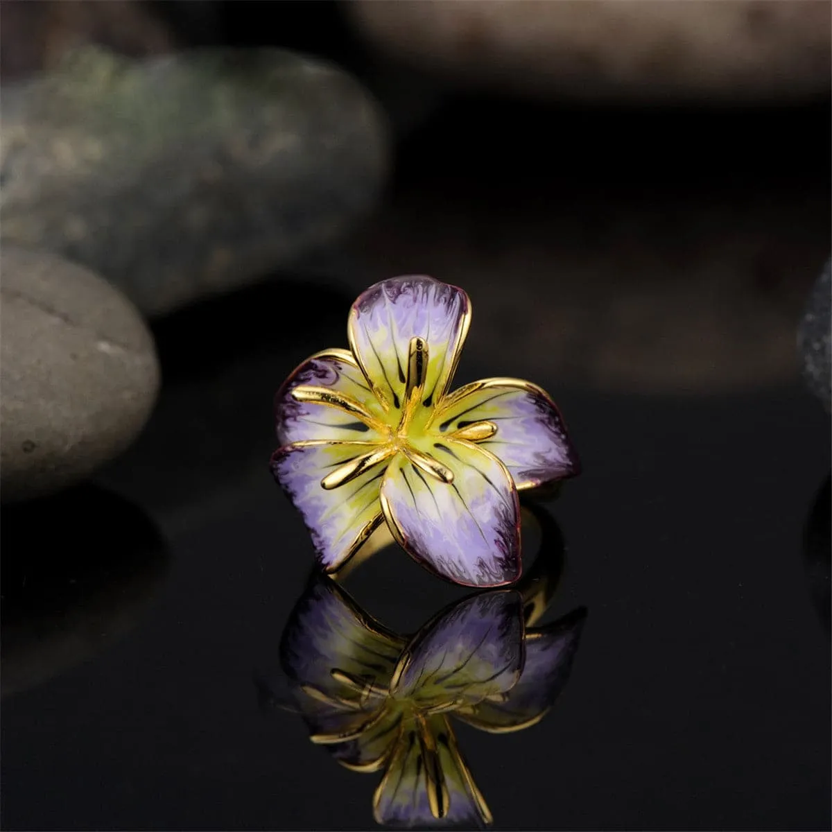 Purple & 18K Gold-Plated Flower Ring