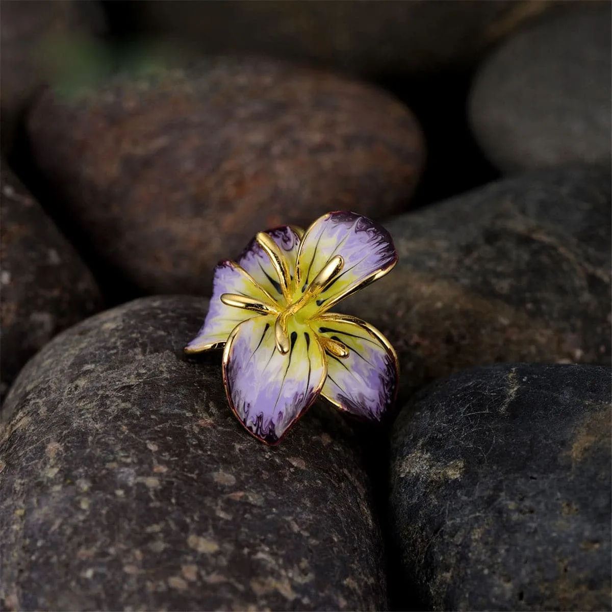 Purple & 18K Gold-Plated Flower Ring