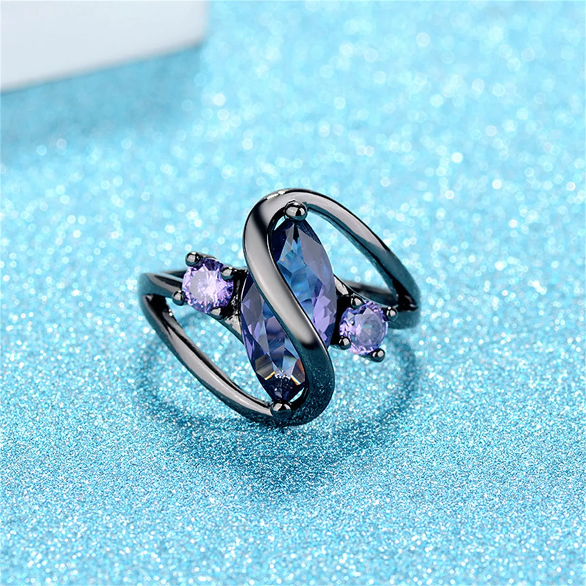 Purple Crystal & Silver-Plated Marquise-Cut Ring