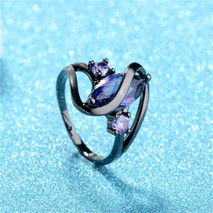 Purple Crystal & Silver-Plated Marquise-Cut Ring