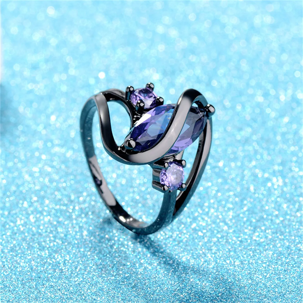 Purple Crystal & Silver-Plated Marquise-Cut Ring