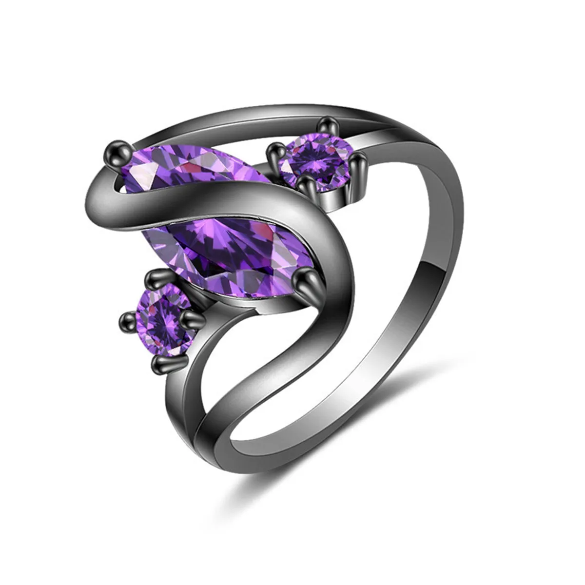 Purple Crystal & Silver-Plated Marquise-Cut Ring