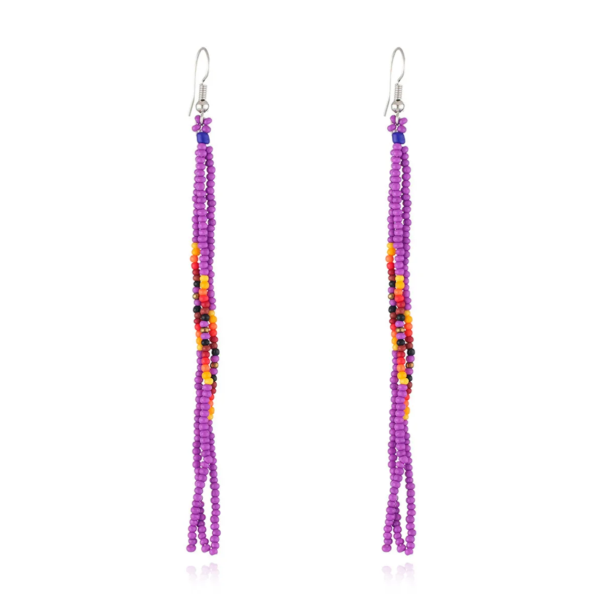Purple Howlite & Silver-Plated Tassel Drop Earrings