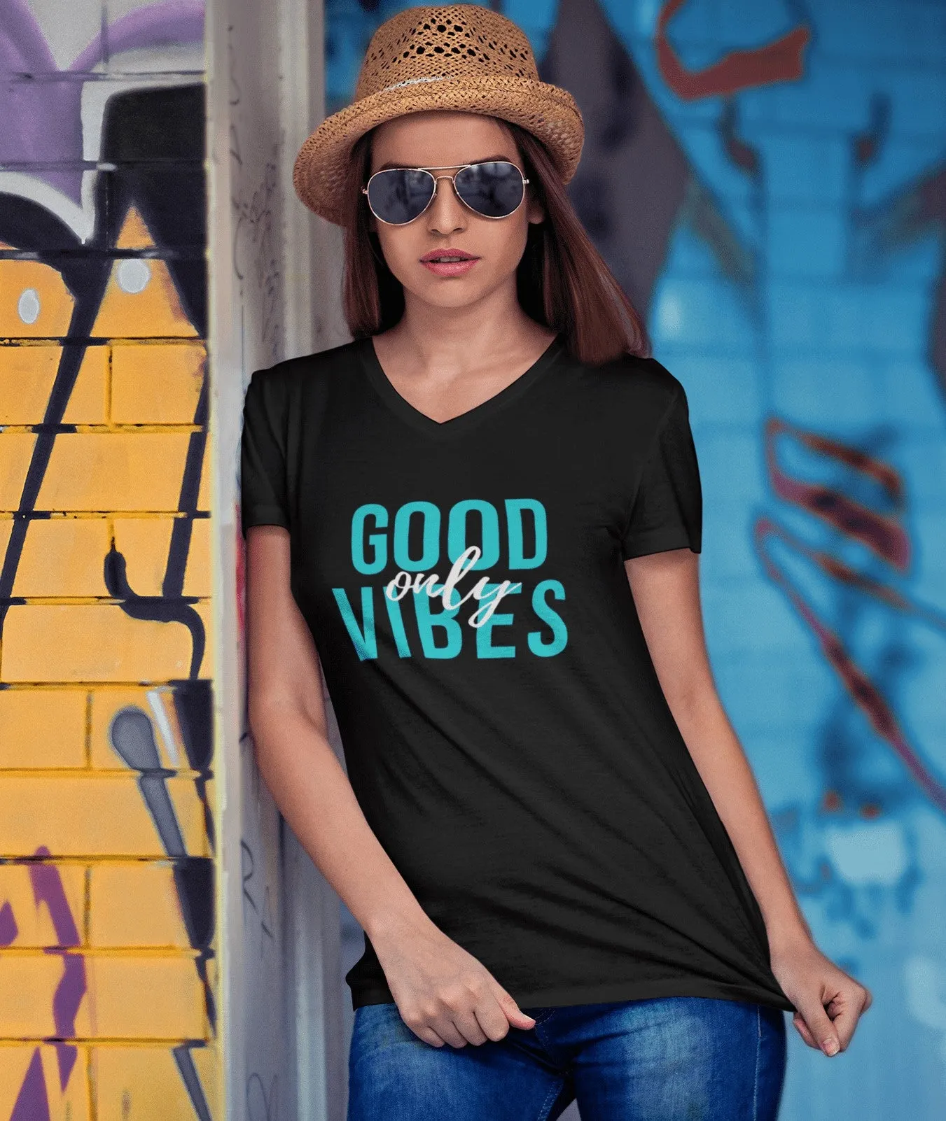 "Good Vibes Only" Unisex Chill Vibe V-Neck T-Shirt