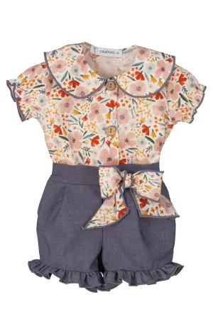 "Hailey" Dusky Coral Floral Blouse & Shorts