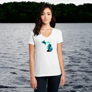 "Northern Lights Lighthouse" Women's V-Neck