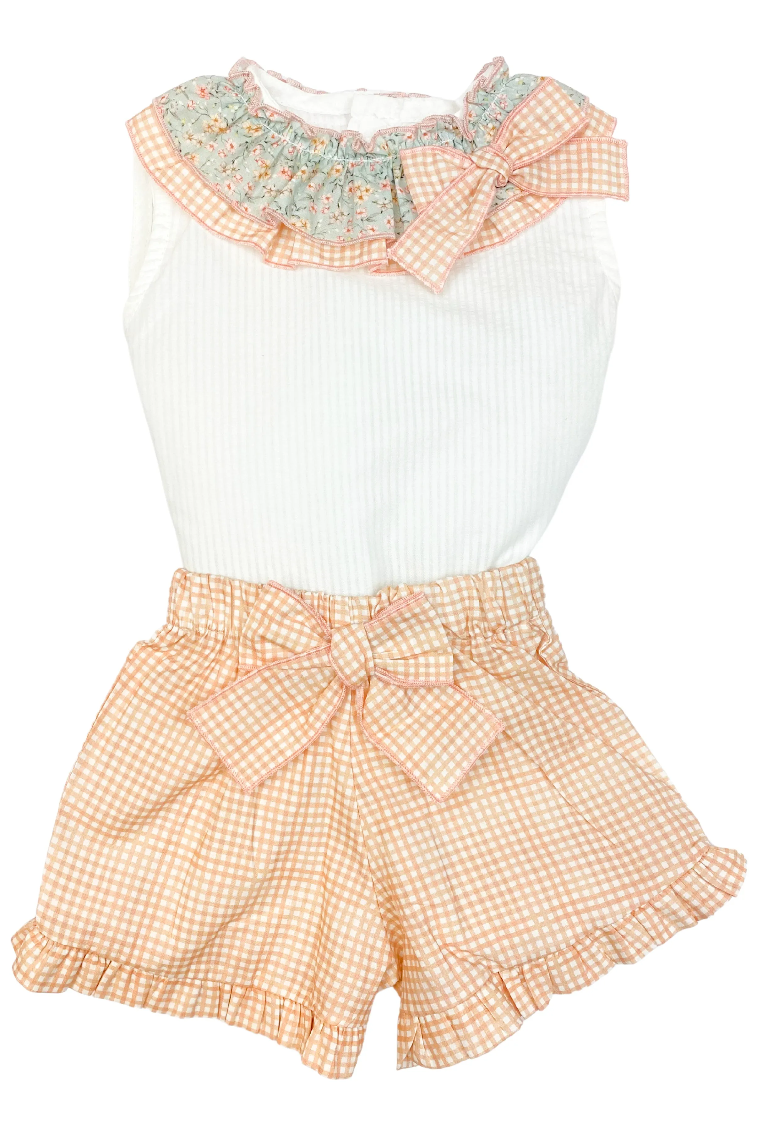 "Opal" Floral Blouse & Peach Gingham Shorts