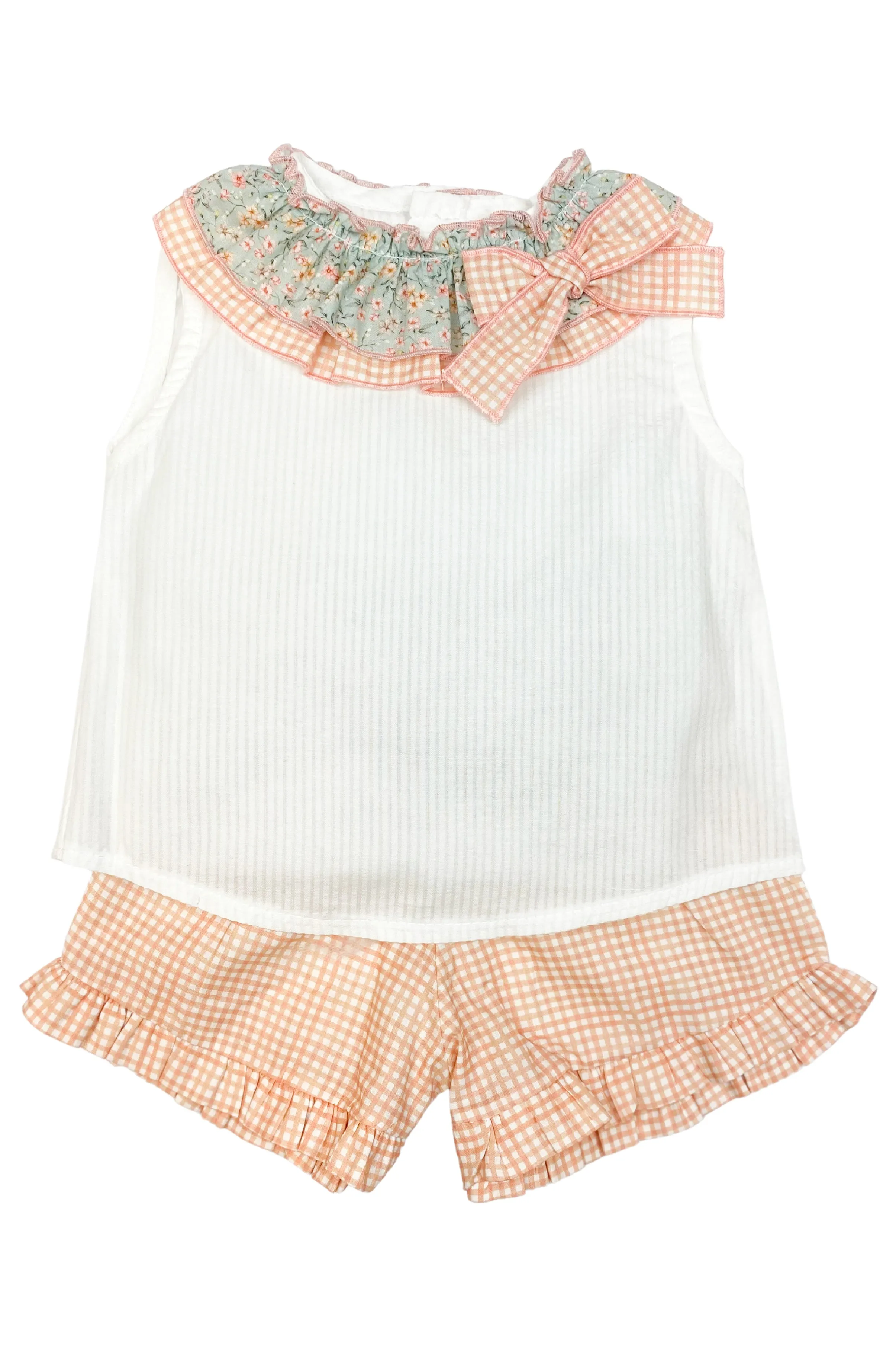 "Opal" Floral Blouse & Peach Gingham Shorts