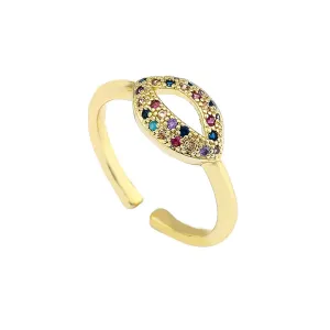 Rainbow Cubic Zirconia & 18K Gold-Plated Lips Open Ring
