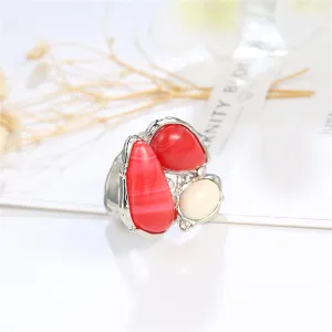 Red & Cream Cats Eye Abstract Ring