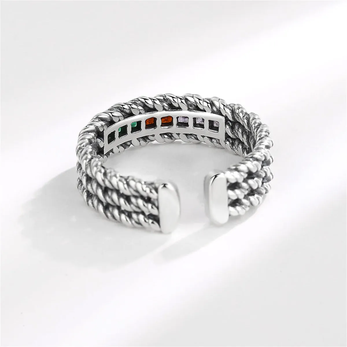 Red & Green Crystal Layered Twine Open Ring