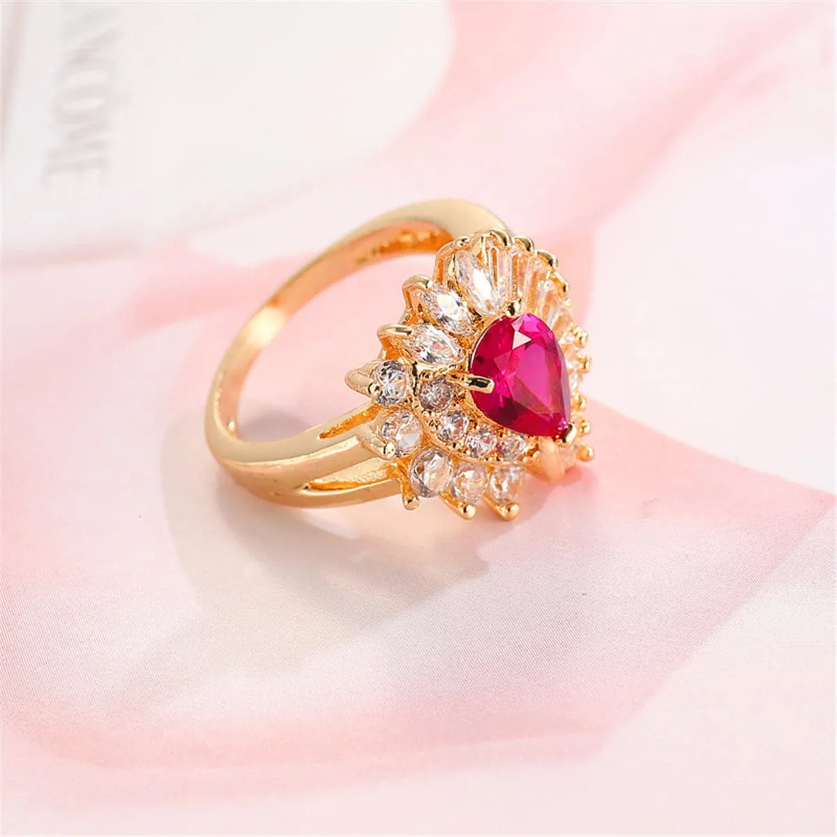 Red Corundum & Cubic Zirconia 18K Gold-Plated Botany Ring