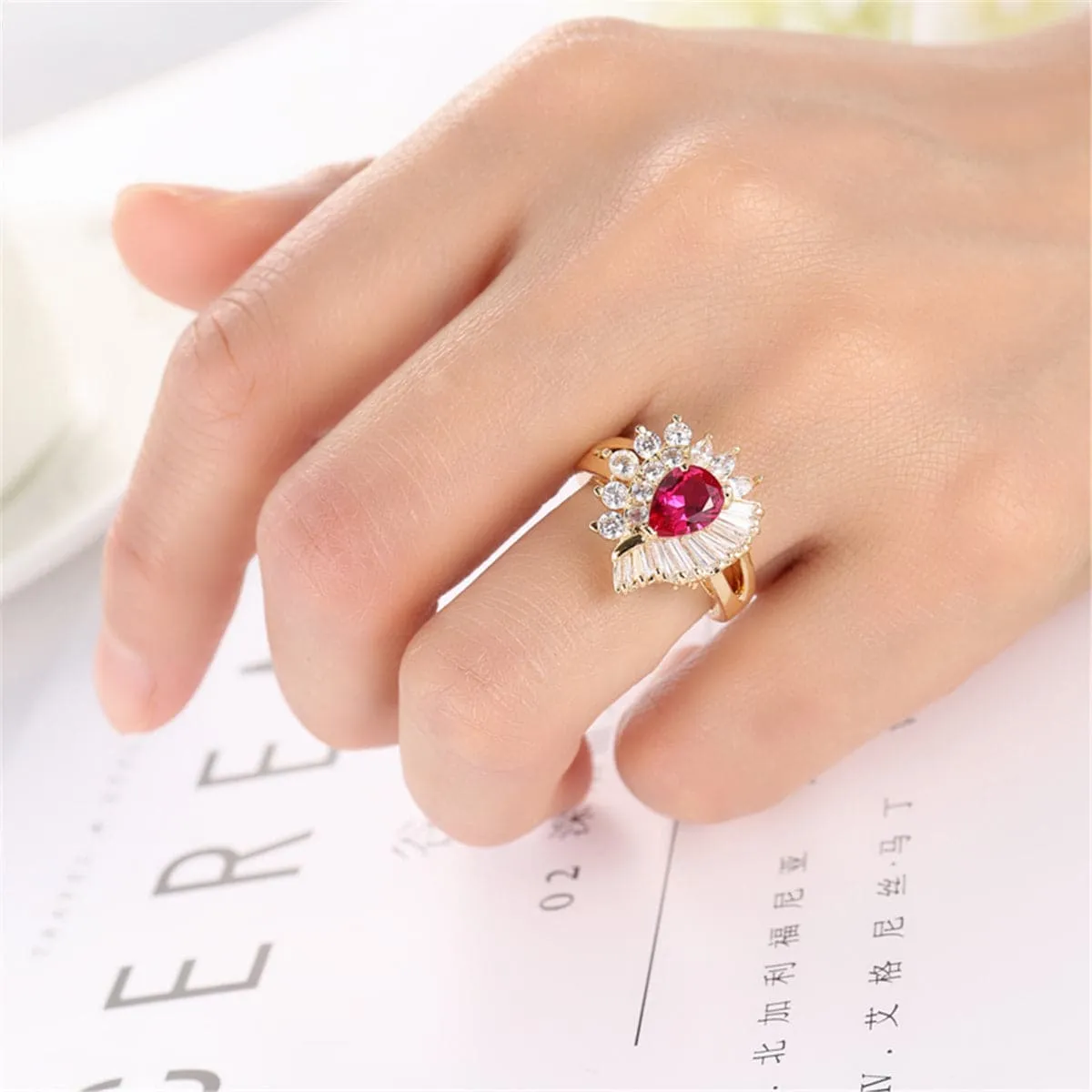 Red Corundum & Cubic Zirconia 18K Gold-Plated Botany Ring