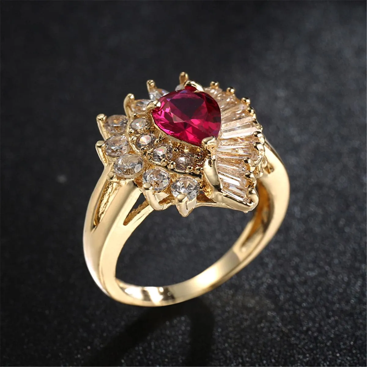 Red Corundum & Cubic Zirconia 18K Gold-Plated Botany Ring