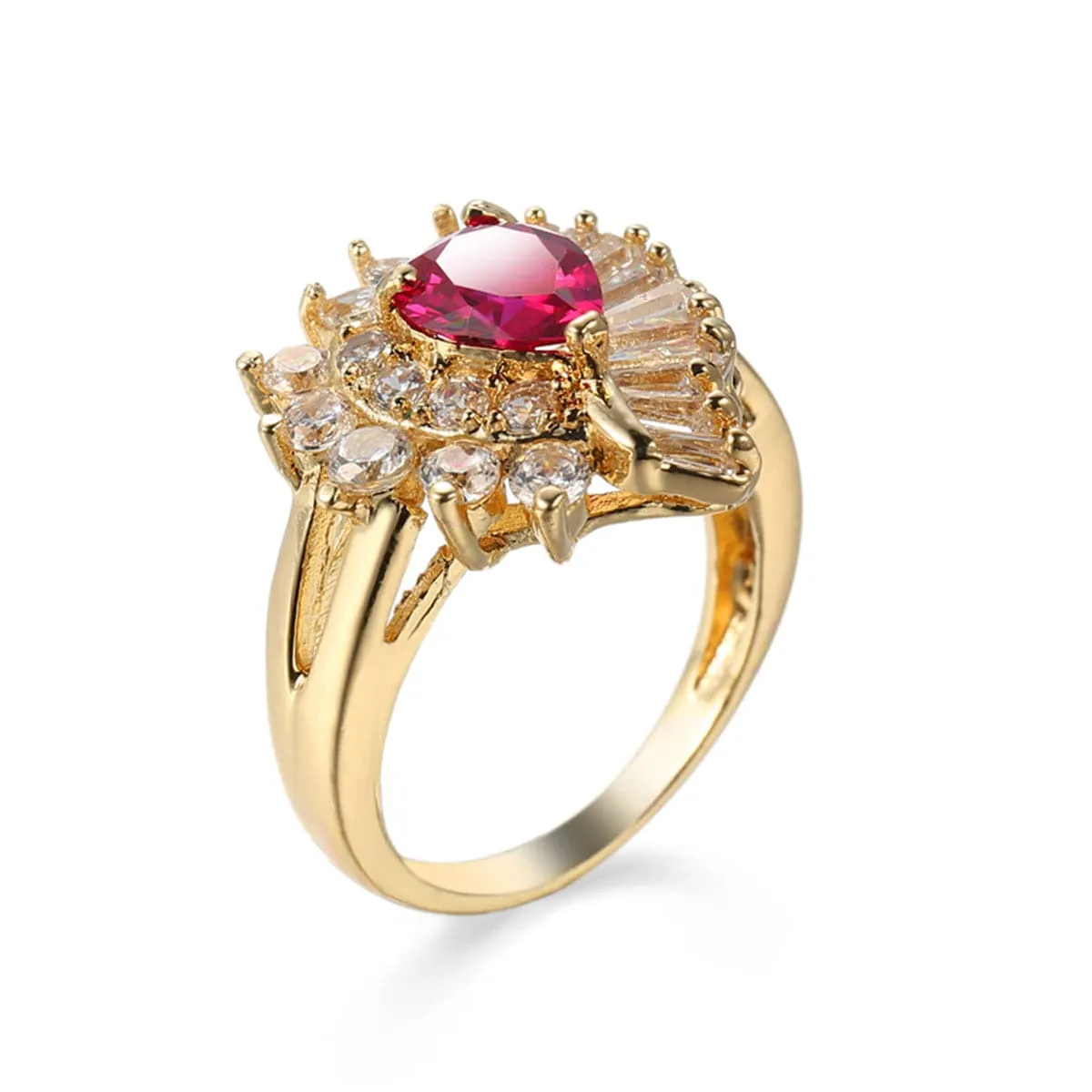 Red Corundum & Cubic Zirconia 18K Gold-Plated Botany Ring