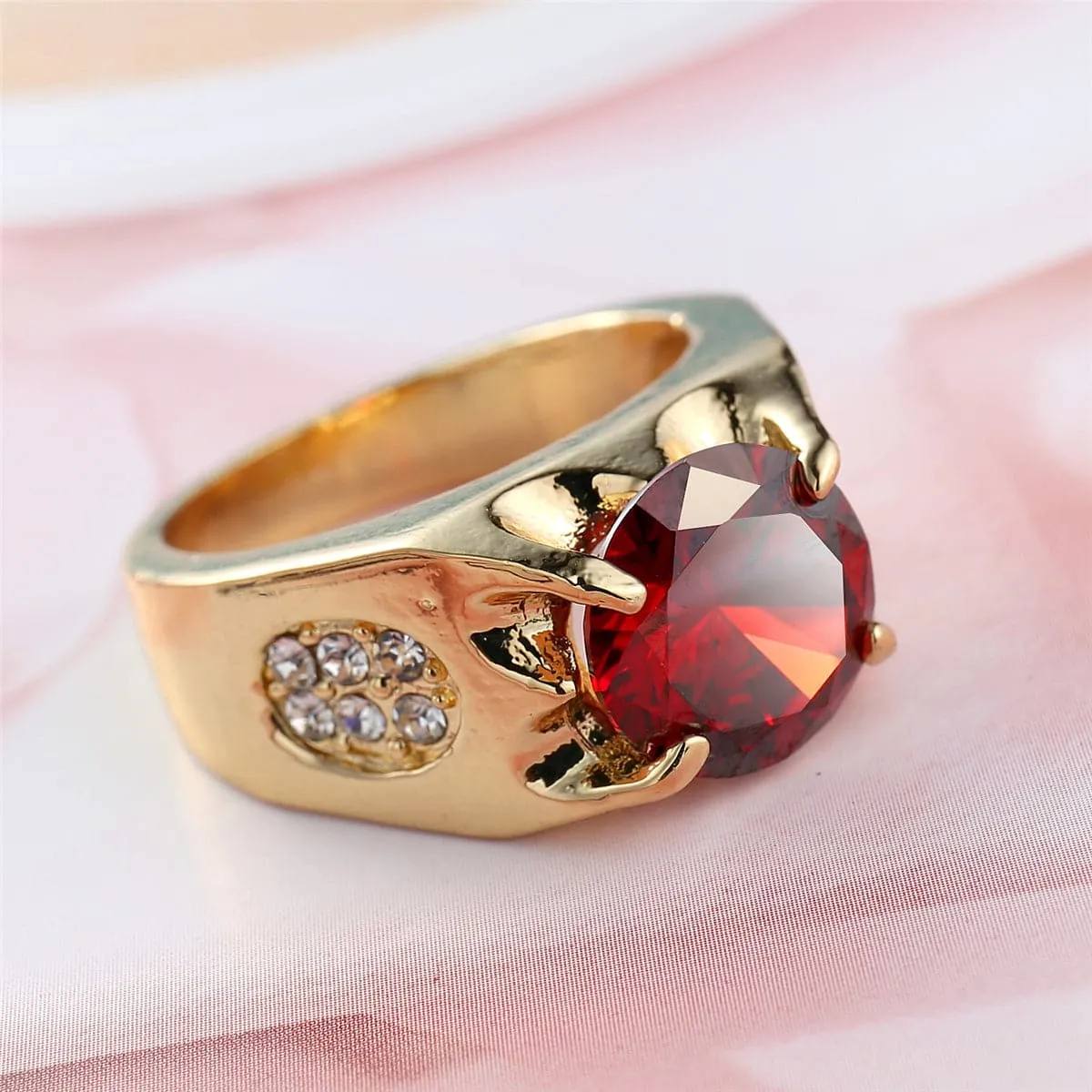 Red Crystal & 18K Gold-Plated Ring