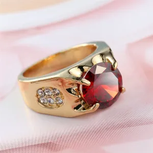 Red Crystal & 18K Gold-Plated Ring
