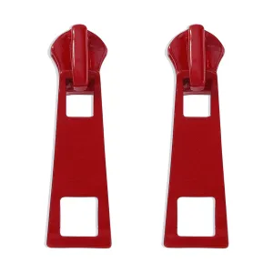 Red Enamel & Silver-Plated Zip Drop Earrings