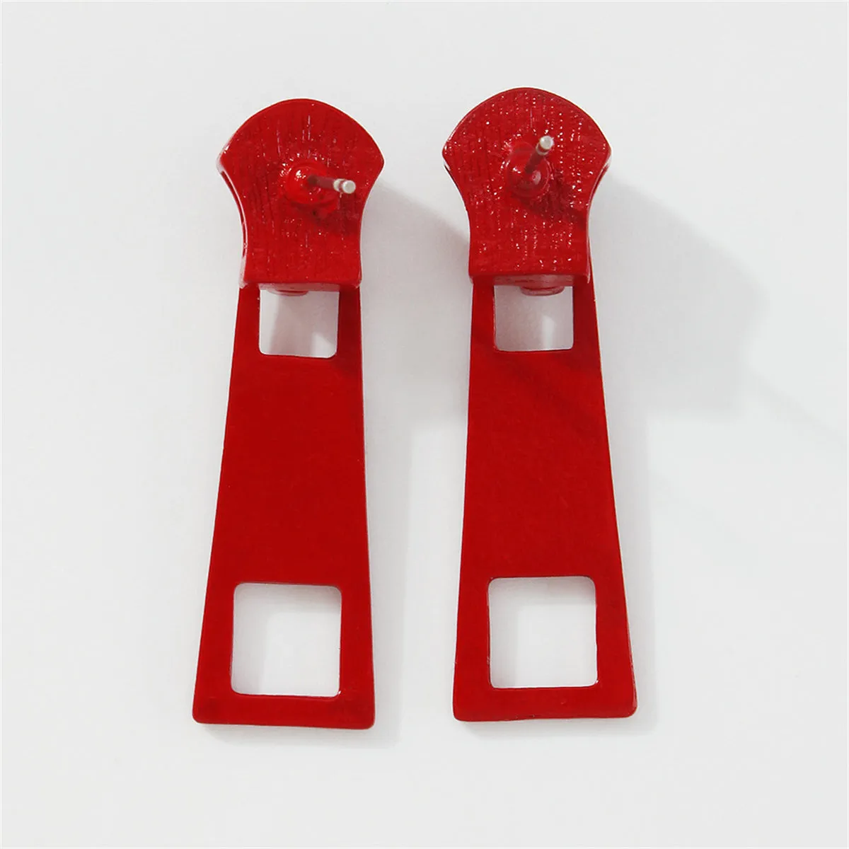 Red Enamel & Silver-Plated Zip Drop Earrings