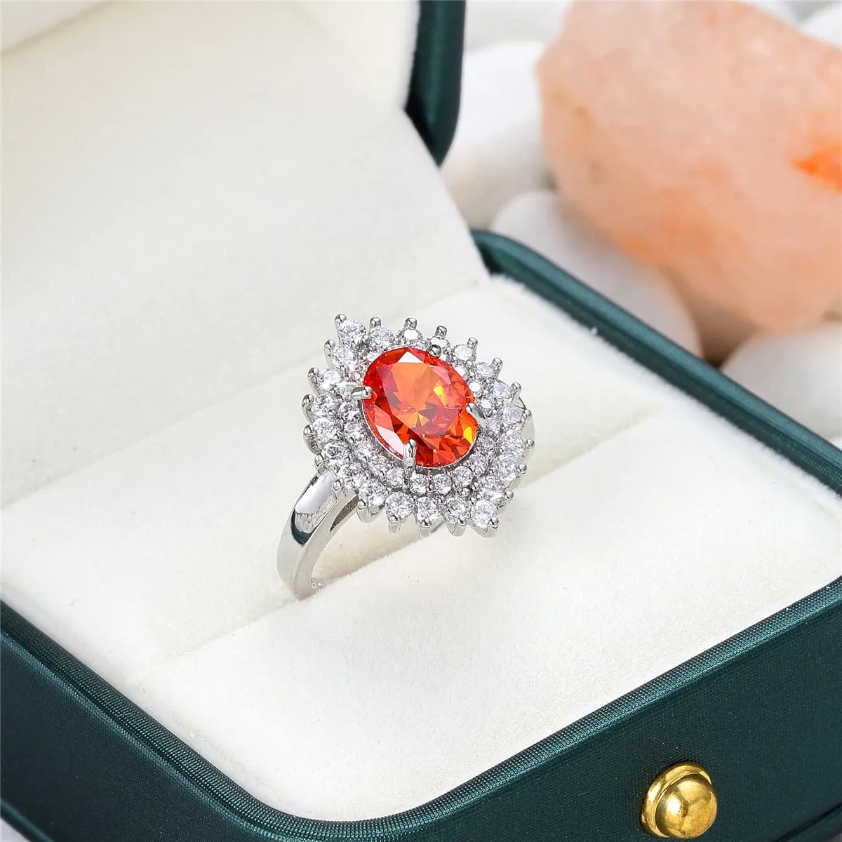 Red Oval Crystal & Cubic Zirconia Hola Ring