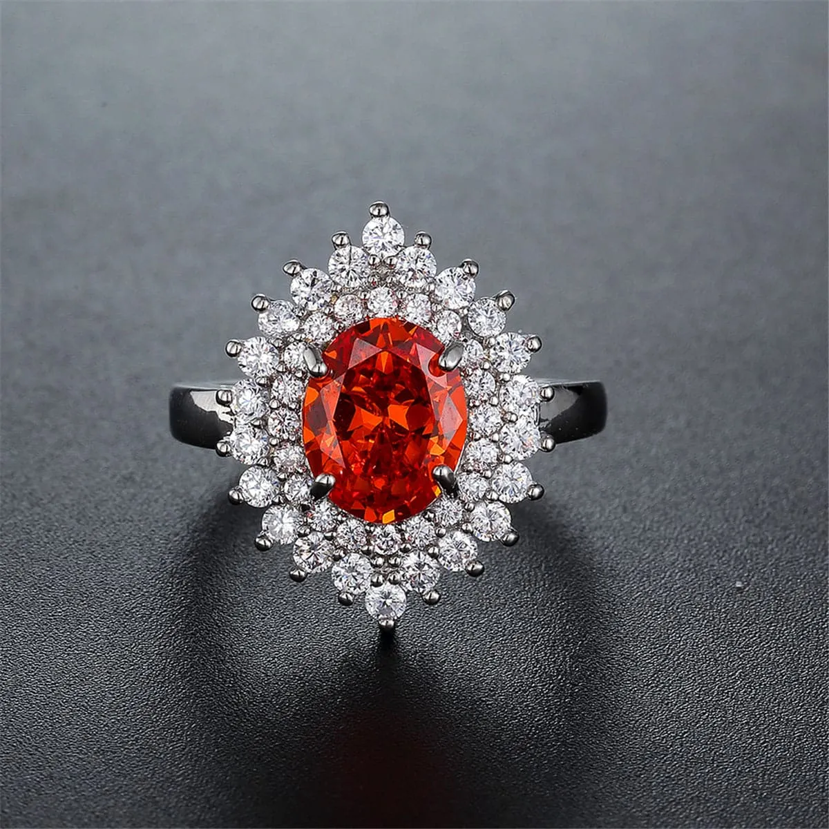 Red Oval Crystal & Cubic Zirconia Hola Ring