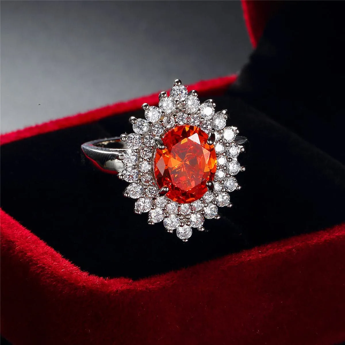 Red Oval Crystal & Cubic Zirconia Hola Ring