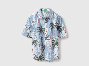 Regular Fit Spread Collar Seersucker Tropical Shirt
