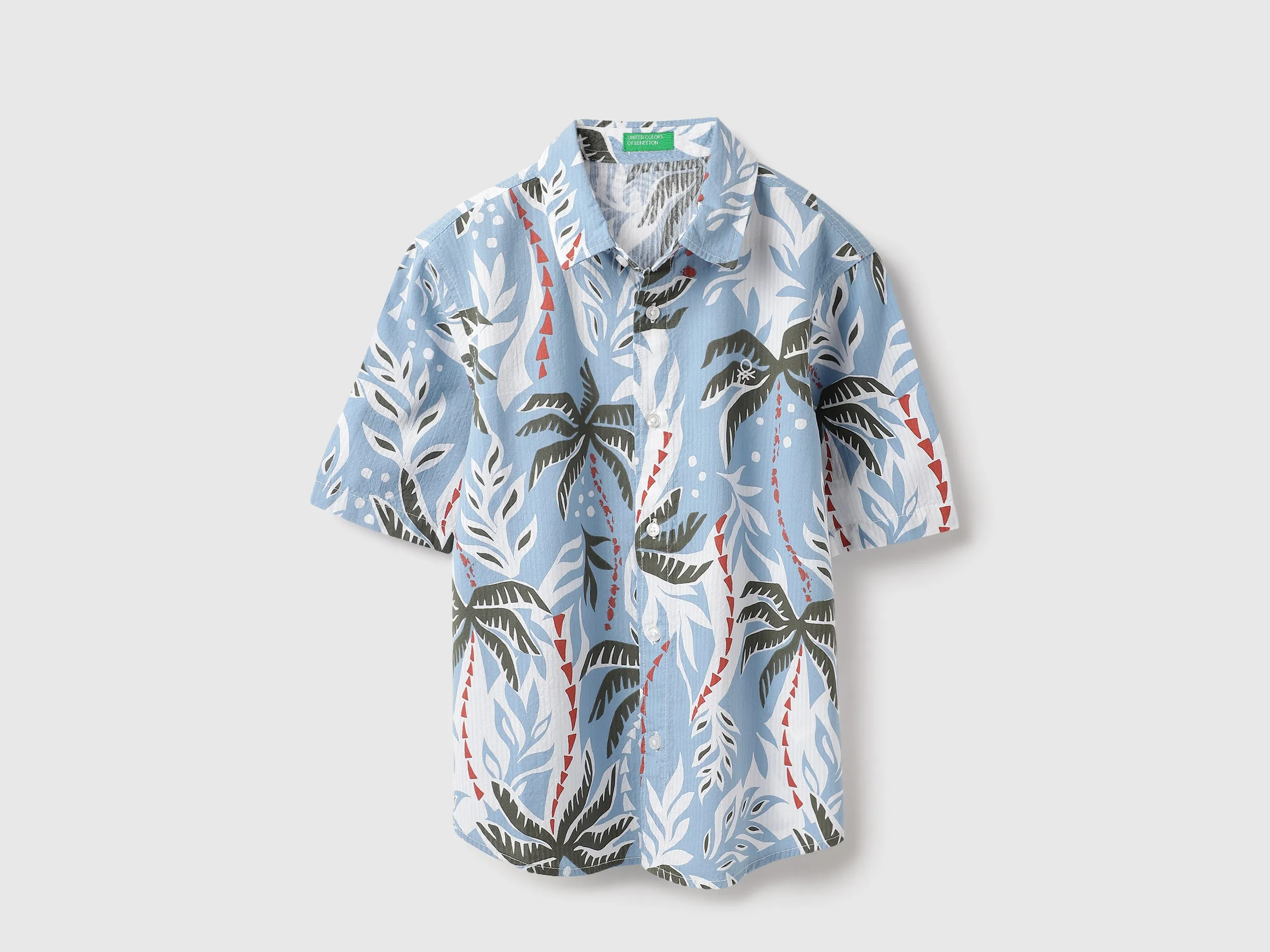 Regular Fit Spread Collar Seersucker Tropical Shirt