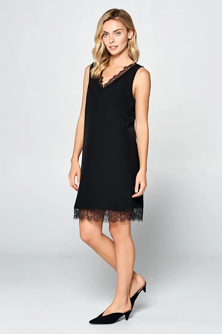 Renee C. Sleeveless Mid Length Dress With Lace Detail