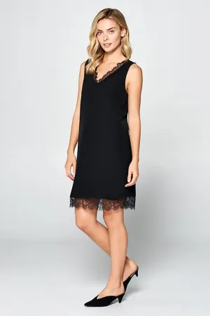 Renee C. Sleeveless Mid Length Dress With Lace Detail