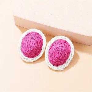 Rose & White Raffia Oval Stud Earrings