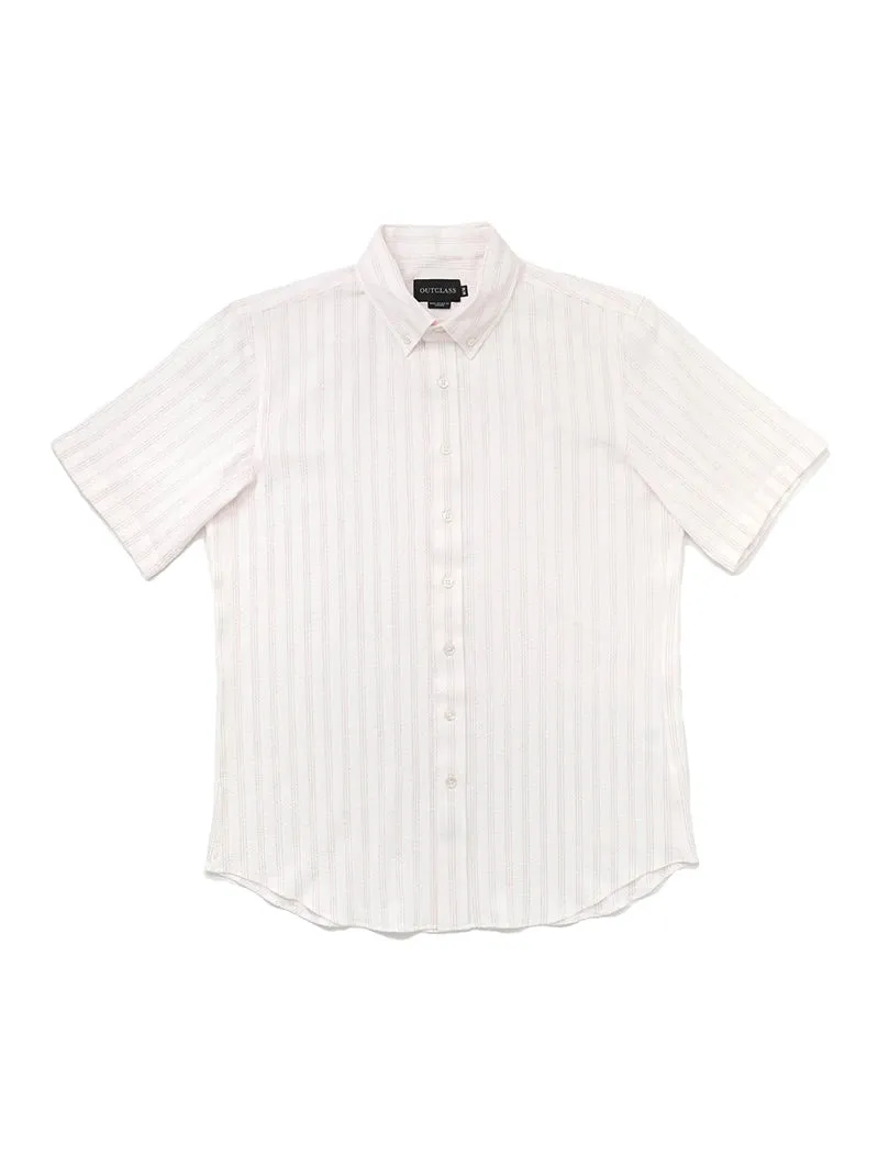 Salmon Stripe Seersucker Short Sleeve Shirt
