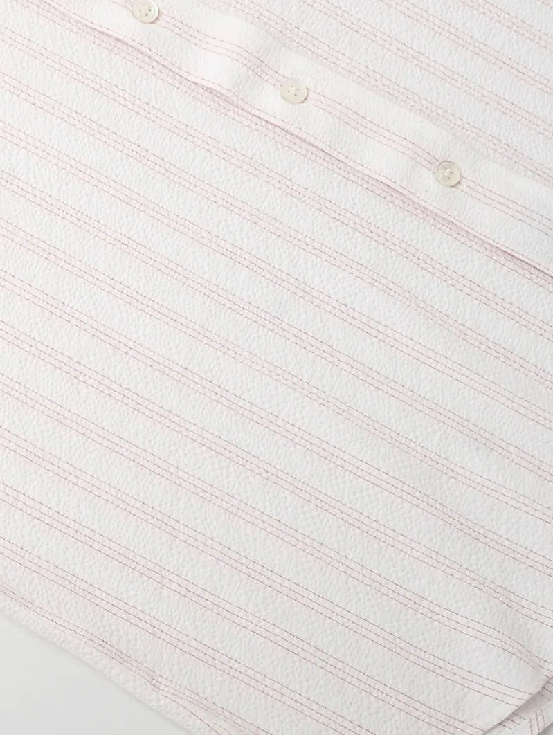 Salmon Stripe Seersucker Short Sleeve Shirt