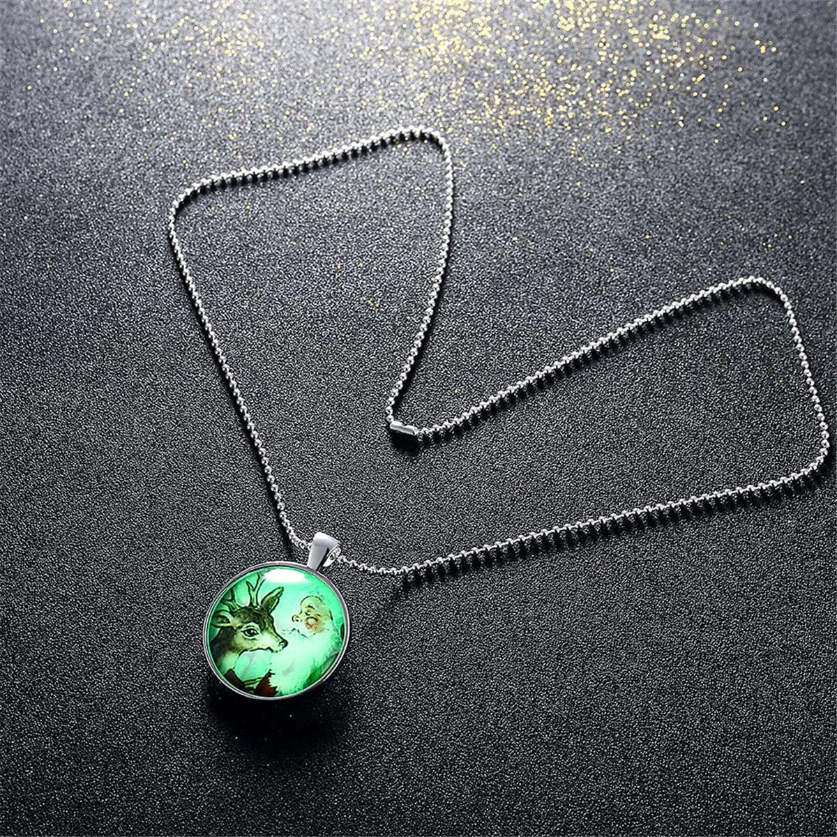 Santa & Reindeer Glow-In-The-Dark Pendant Necklace