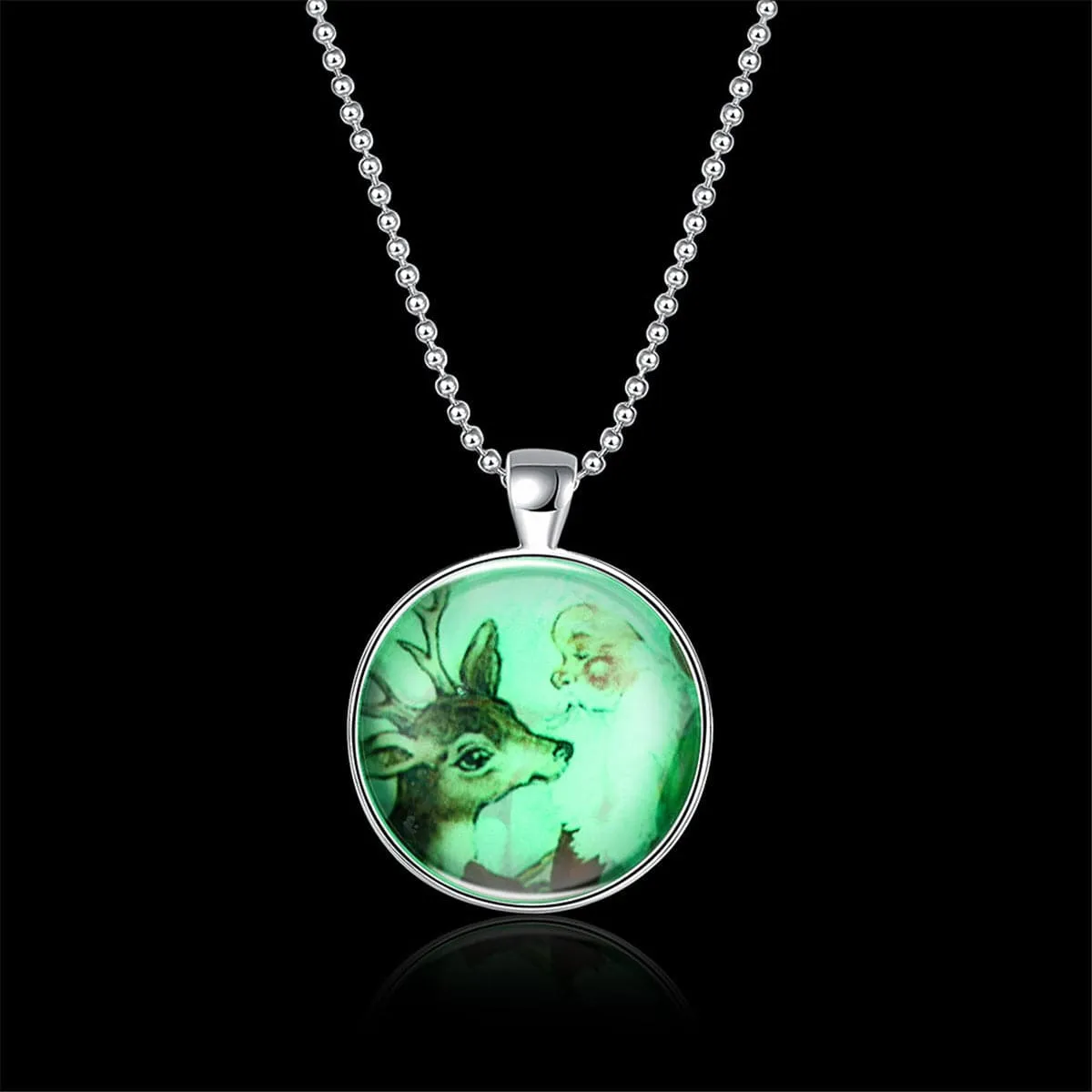 Santa & Reindeer Glow-In-The-Dark Pendant Necklace