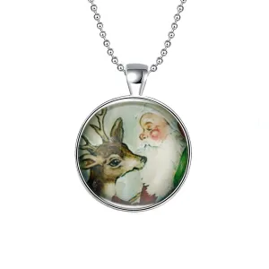 Santa & Reindeer Glow-In-The-Dark Pendant Necklace