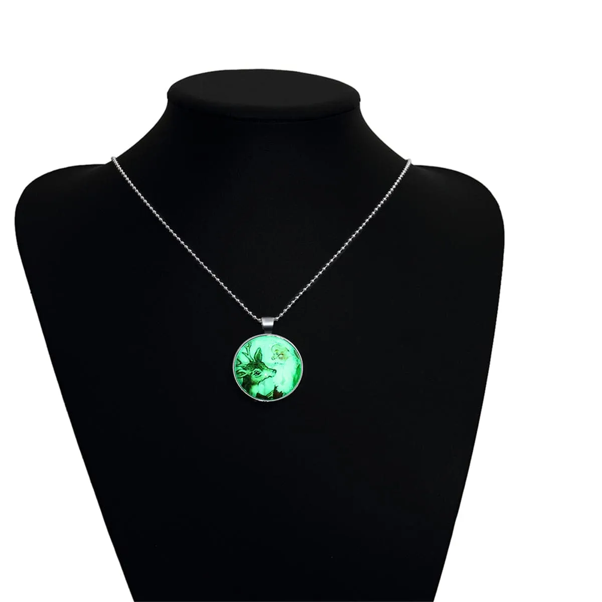 Santa & Reindeer Glow-In-The-Dark Pendant Necklace