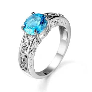 Sea Blue Crystal & Silver-Plated Filigree Cocktail Ring