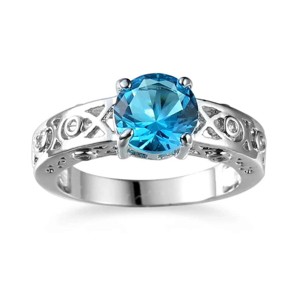 Sea Blue Crystal & Silver-Plated Filigree Cocktail Ring