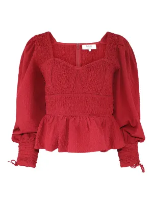 Sea Regina Seersucker Long Sleeve Top in Red