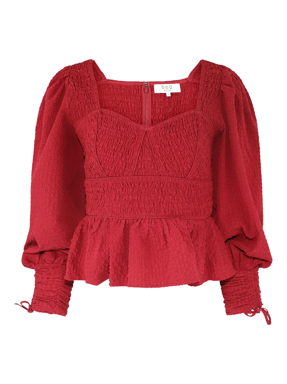 Sea Regina Seersucker Long Sleeve Top in Red
