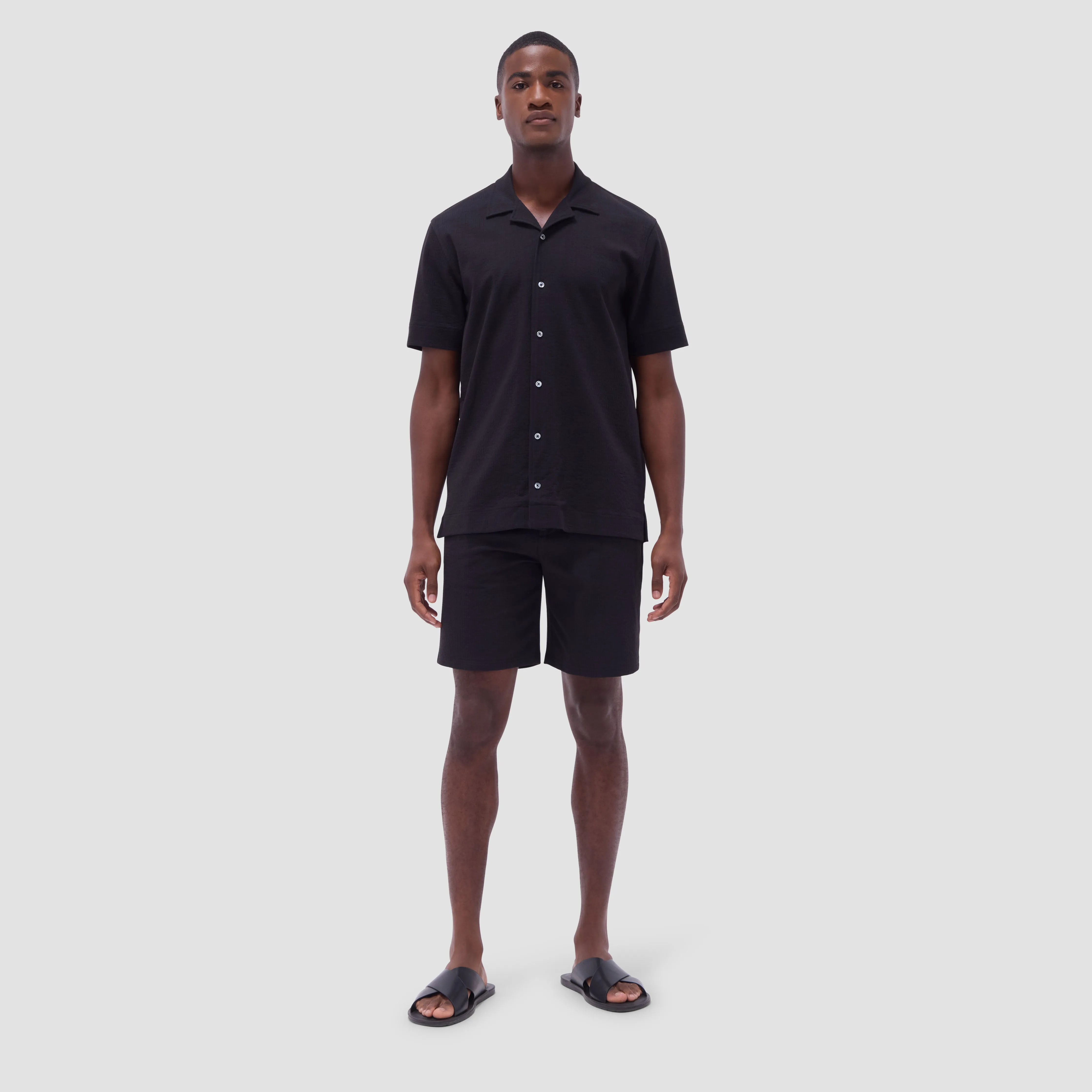 Seersucker Crinkled Camp Shirt
