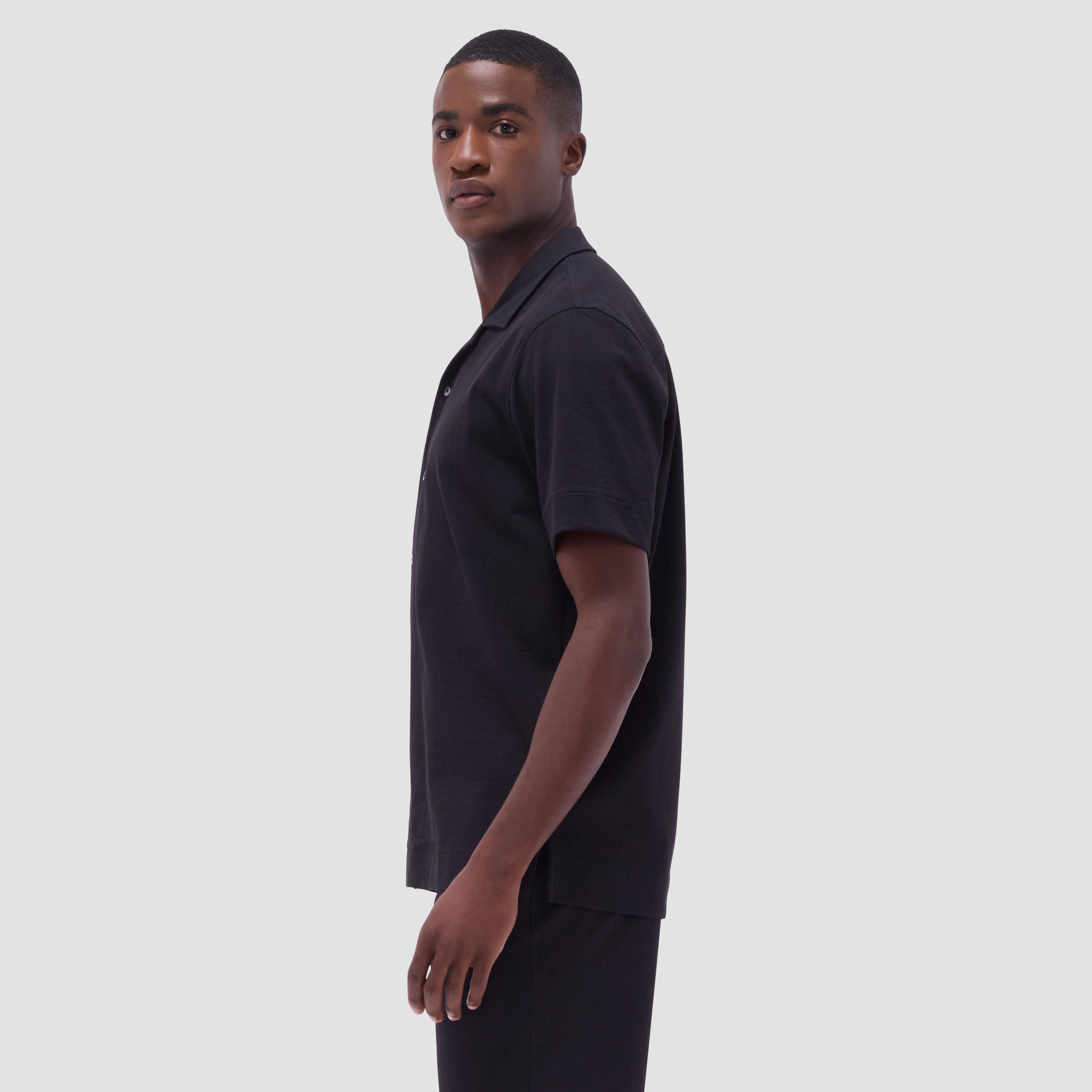 Seersucker Crinkled Camp Shirt