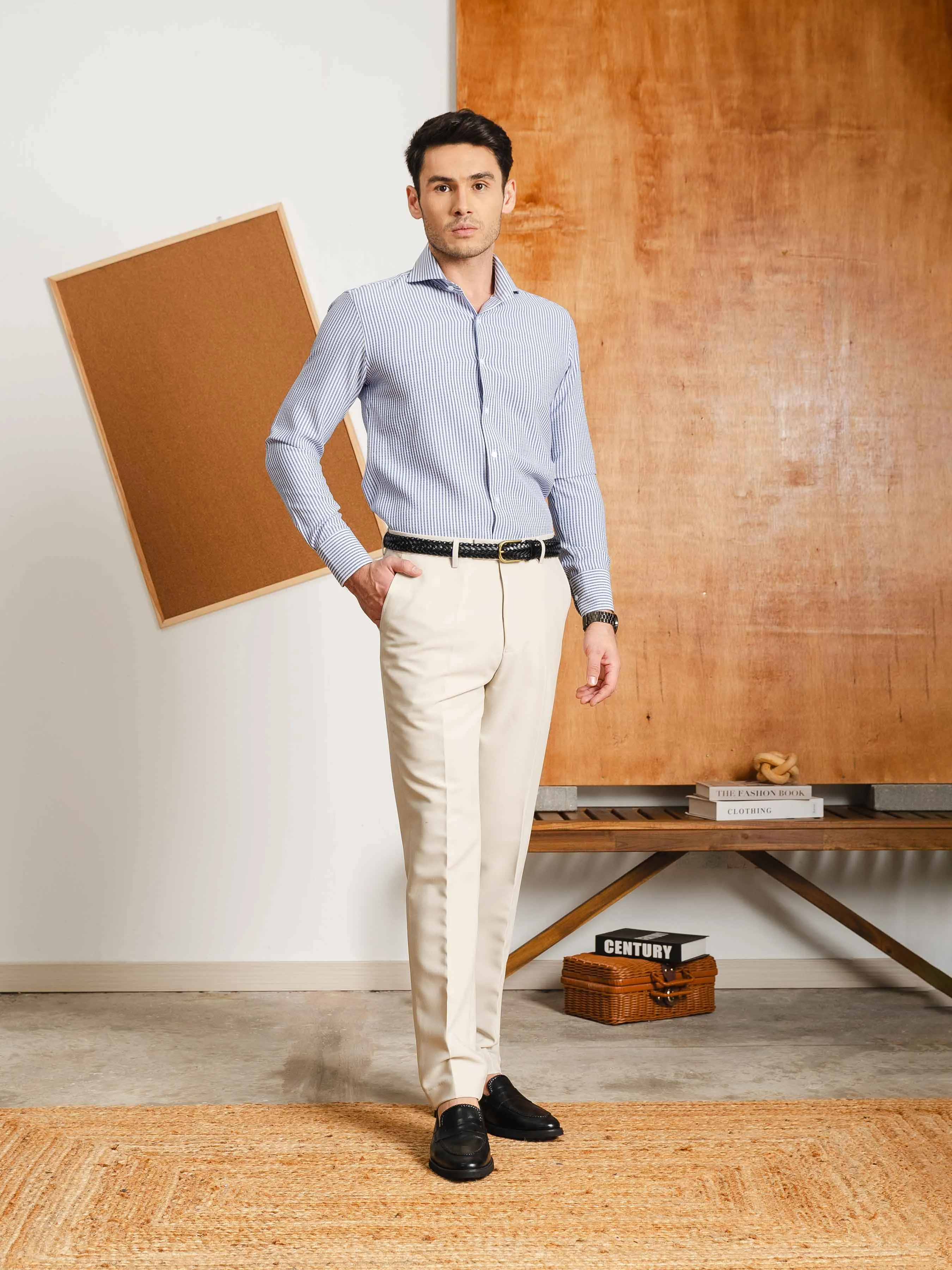 Seersucker Shirt - Navy Blue