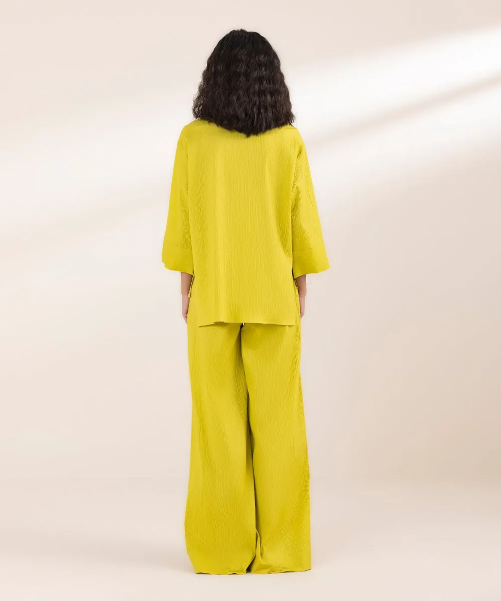Seersucker Shirt With Side Slits