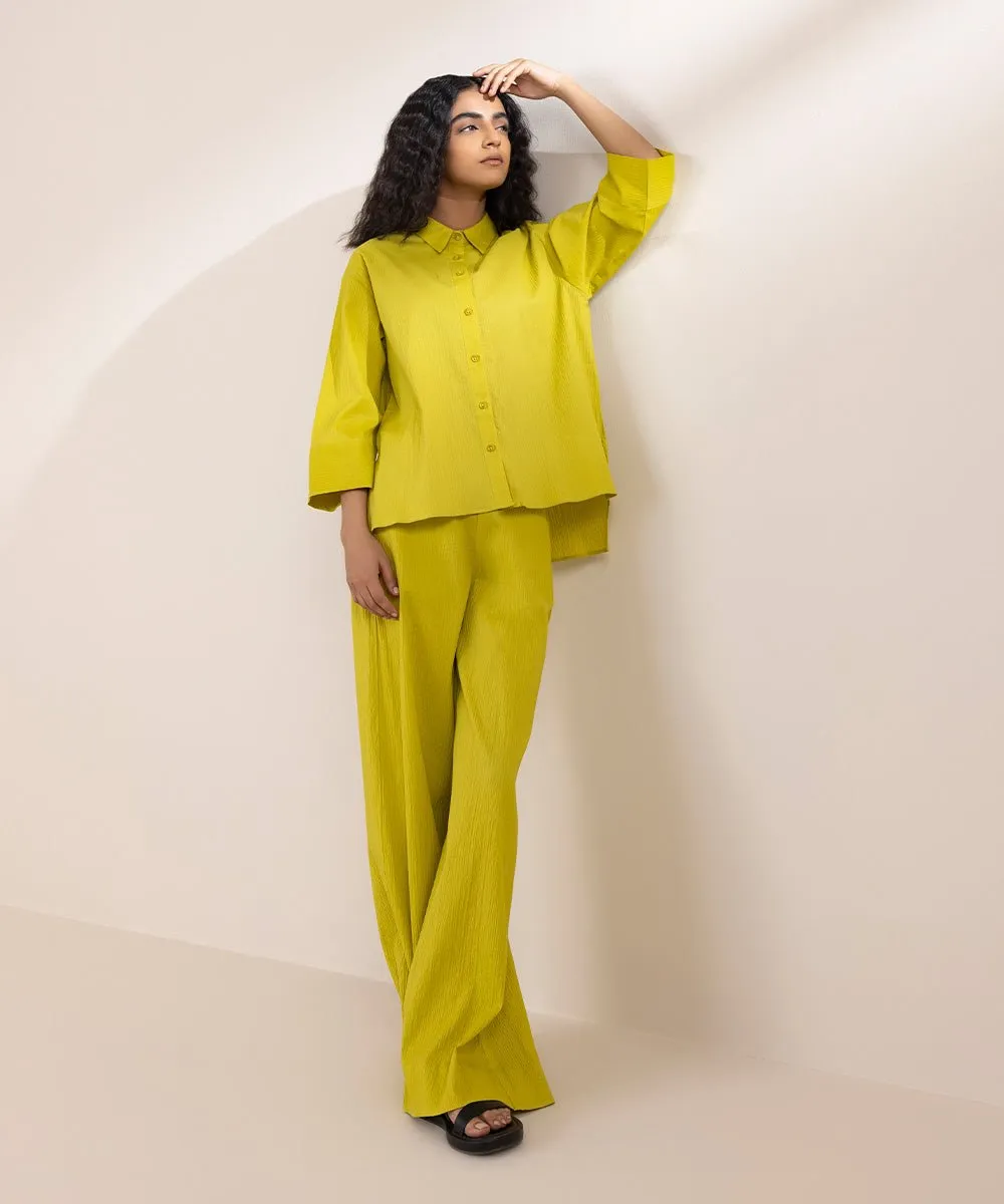 Seersucker Shirt With Side Slits